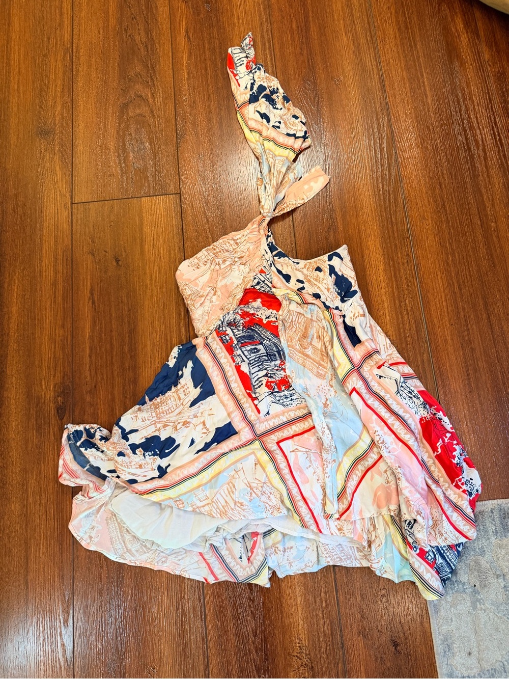 Maeve One-Shoulder Scarf Dress in Blush and Navy - Picture 8 of 11